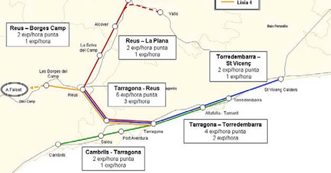 Gràfic de les noves quatre línies de Rodalies que la Generalitat crearà a Tarragona