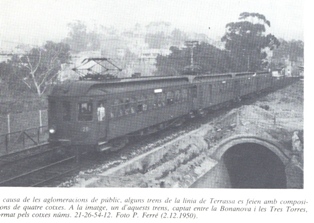 Un &quot;brill&quot; a Les Tres Torres, cap a Terrassa. Quatre cotxes. Any 1950