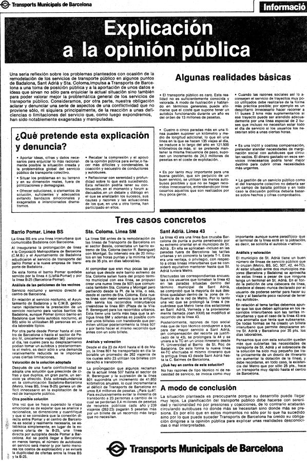 Nota informativa La Vanguardia 17-05-1985